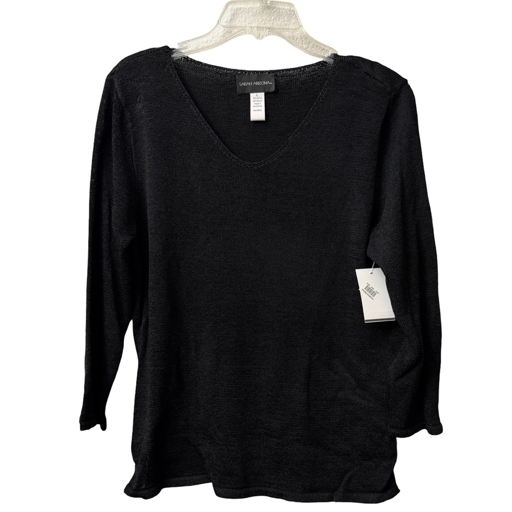 Sarah Arizona NWT Large Black knit V-Neck Top